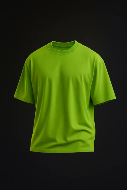 تیشرت بیسیک سبز فسفری لش آستین سه ربع پارچه پنبه ماکان دورس دو نخ اورجینال دیلم