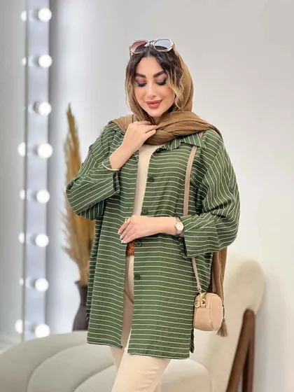 مانتو راه راه دو جیب پاکتی پایین هلال