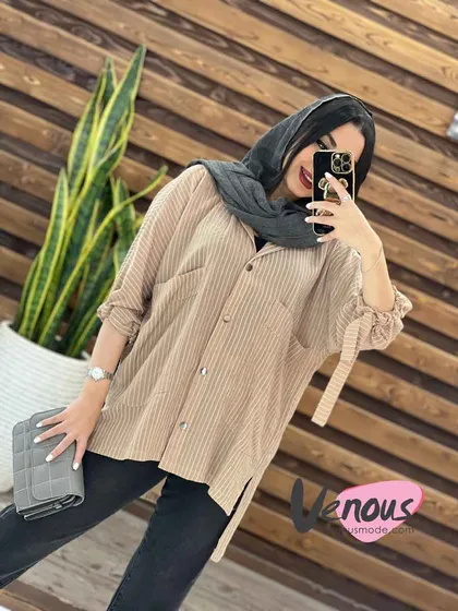 مانتو راه راه آستین بنددار