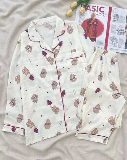 ست راحتی استین بلند جلو دکمه کد 5371