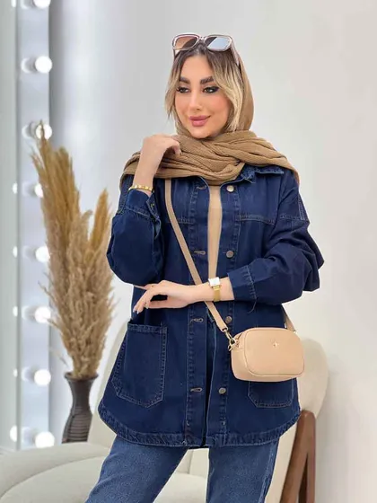 مانتو جین برش‌دار دو جیب