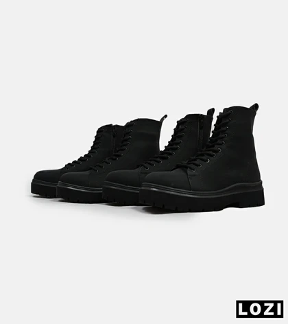 بوت مردانه چرمی مشکی BERSHKA