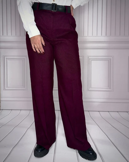خرید شلوار بگ مخمل کبریتی زرشکی زنانه قد 107 Women's Burgundy Corduroy Baggy Pants کد 914100
