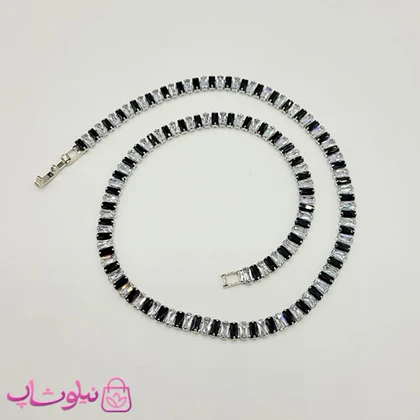 گردنبند زنانه تنیسی پهن دورنگ مشکی سفید کد 2598