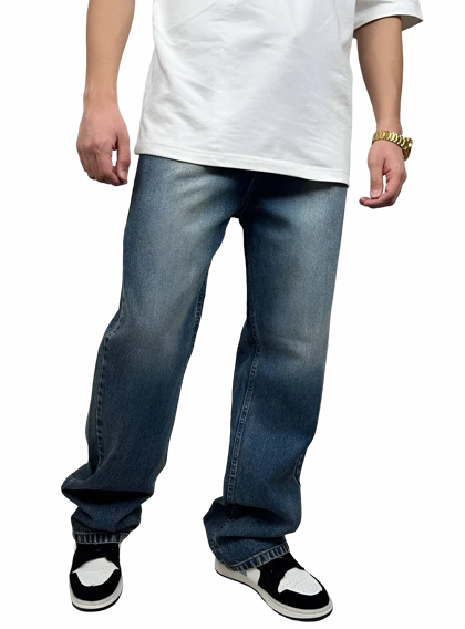 شلوار نیم‌بگ جین ترک اورمد (OVERMOD) - آبی کلاسیک آنزیم‌شور