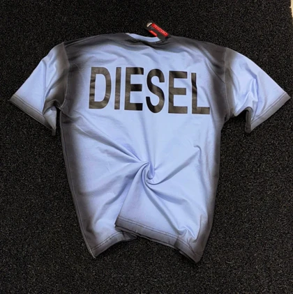 تیشرت دیزل باکسی رنگ آبی فیروزه ای با حاشیه مشکی پیسوله پارچه ماکان درجه یک کیفیت بالا