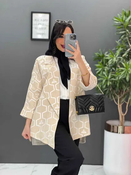 مانتو ژاکارد کتی آستین دوبل