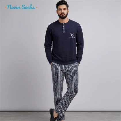 ست تیشرت و شلوار مردانه لین مدل نخ پنبه کد 5197-496