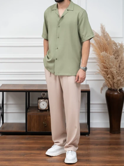 پیراهن سبز آستین کوتاه sh372