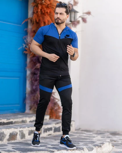 ست تیشرت شلوار زیپ‌دار مدل Elmaz (آبی)