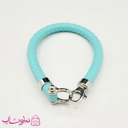 دستبند امگا رابر سبزآبی با قفل نقره ای سایز لارج کیفیت مستر کد 1400