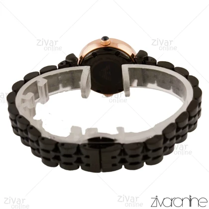 ساعت امپریو آرمانی زنانه مشکی رزگلد ایندکس نگین‌دار 105780