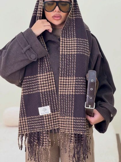 شال موهر وارداتی قهوه ای چهارخونه کد 400