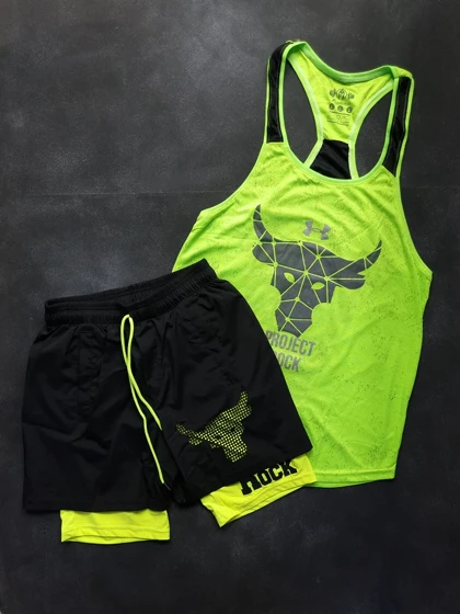 ست رکابی و شلوارک کشاله دار فسفری