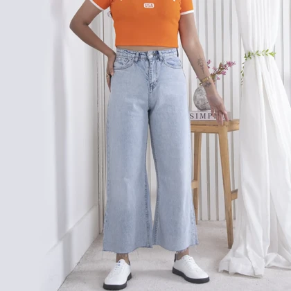 شلوار جین دخترونه کراپ فول بگ ZARA 19438