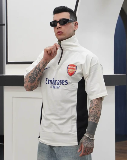 کیت باشگاهی آرسنال تیشرت نیم زیپ سفید اعلا