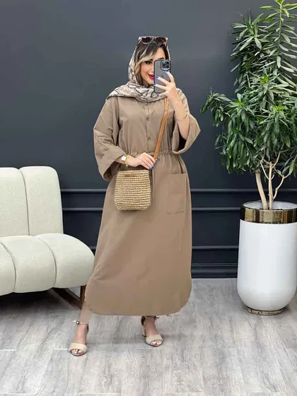 پیراهن بلند کمر گت تک جیب