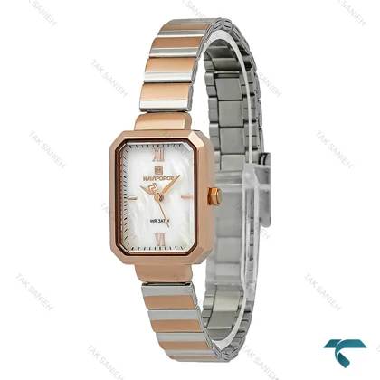 ساعت زنانه نیوی فورس NF5050 دورنگ رزگلد صفحه صدف NaviForce-7731-L