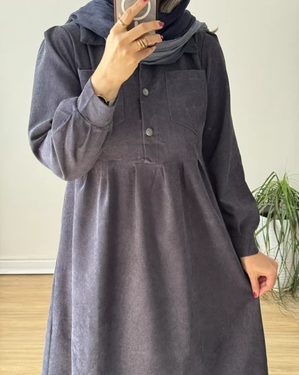 پیراهن مانتویی پاییزه آنیل جیب‌دار 5