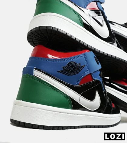 کتانی ساق‌دار زنانه و مردانه مشکی آبی قرمز Nike air jordan 1