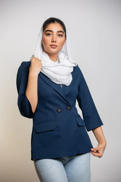 کت زنانه یقه بلیزر آستین 3ربع