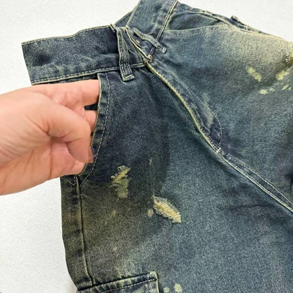 شلوار جین 8جیب بگ زاپ‌دار طرح رنگی دخترانه