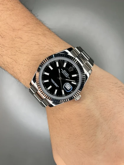 ساعت مچی رولکس سوئیسی بند اویستر سیلور صفحه مشکی Rolex Datejust
