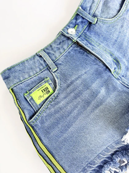 شورتک کوتاه جین نواردوزی فسفری پاچه ریش