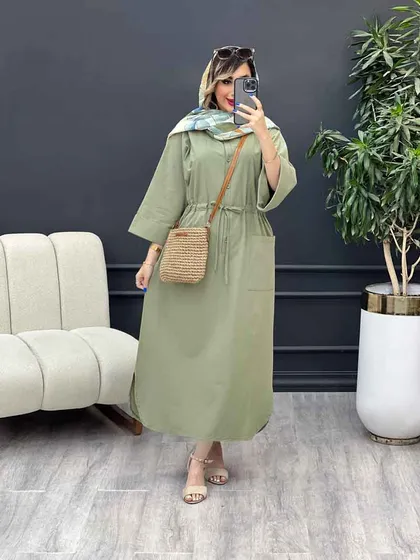 پیراهن بلند کمر گت تک جیب