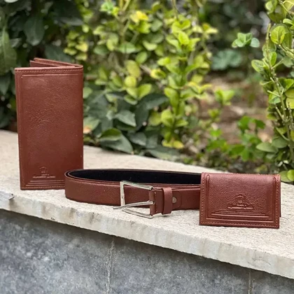 ست سه تکه کیف پول کمربند و جاکارتی مردانه چرمی
