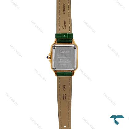 کارتیه پنته زنانه طلایی بندچرم سبز فول نگین اسمال Cartier-6274-L