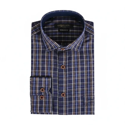 پیراهن مردانه رسمی چهارخونه سورمه‌ای C20