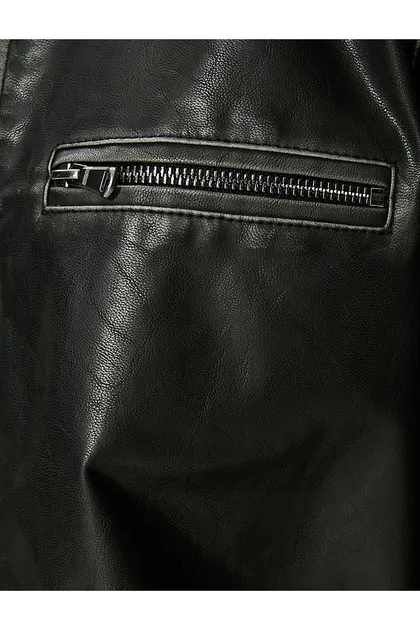 جیب یقه پیراهن زیپ‌دار ژاکت چرم مصنوعی بزرگ 4SAL20039IW