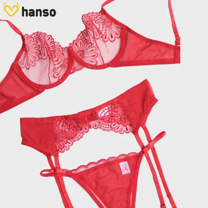 ست بند جوراب و شورت و سوتین توری ژینا Jina فنردار قرمز