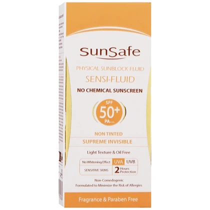 کرم ضد آفتاب سان سیف sunsafe با SPF50 مناسب پوست حساس حجم 50ml