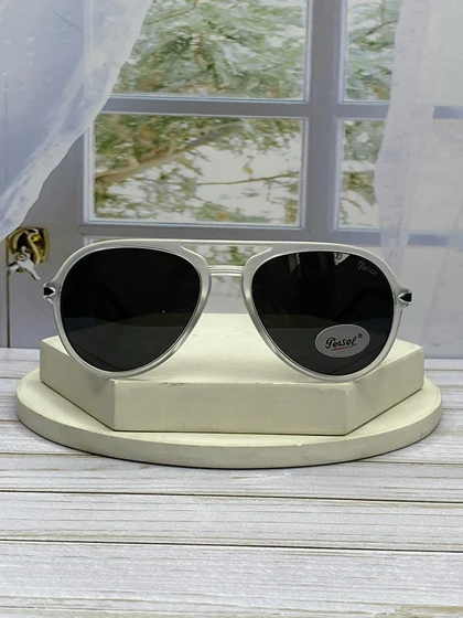 عینک آفتابی پرسول مدل P6807 سبک خلبانی فریم کائوچو سبک عدسی پلی‌کربنات UV400 پلاریزه