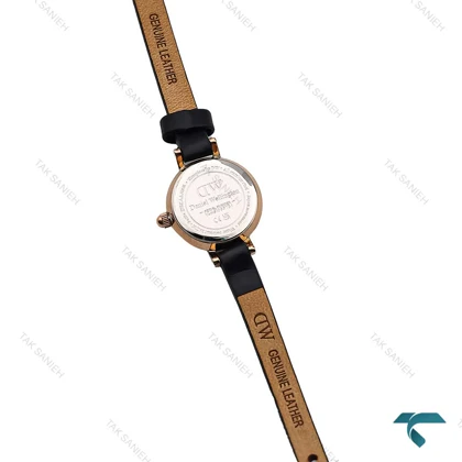 ساعت DW زنانه مینی گرد بند چرم مشکی صفحه سبز DW-6766-L