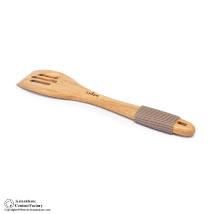 کفگیر تخت شیاردار چوبی یونیک دسته سیلیکونی مدل 1110