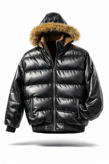 کاپشن چرم پفکی مشکی فوق سنگین و لاکچری اورجینال دیلم