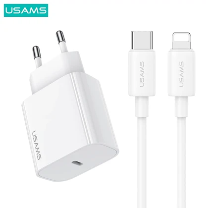 شارژر دیواری 20 وات یوسامز usams مدل CC226 + SJ712 با کابل تایپ سی به لایتنینگ