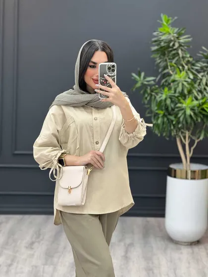 مانتو جلوبسته آستین گت دار