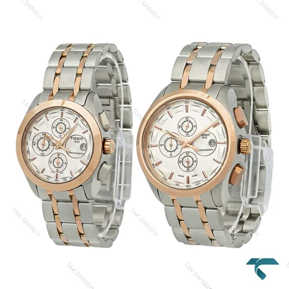ساعت مچی ست تیسوت سه موتوره دورنگ رزگلد صفحه سفید Tissot-8270-S