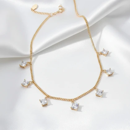 گردنبند ژوپینگ طرح آویزهای مربعی درخشان