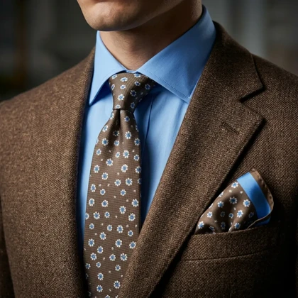 کراوات و پوشت دستدوز طرح گل ریز برند Massimo Dutti