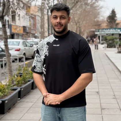 تیشرت یقه گرد چاپی پفکی برجسته پولیزی زرشکی 164