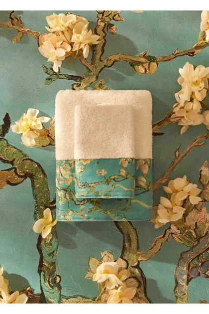 حوله صورت Bella Maison مدل Van Gogh Almond Blossom پنبه‌ای - فیروزه‌ای