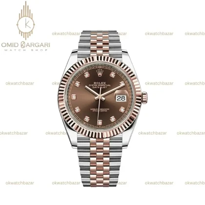 ساعت مچی رولکس دیت جاست سوئیسی سیلور رزگلد ایندکس نگین صفحه چاکلت Rolex Datejust