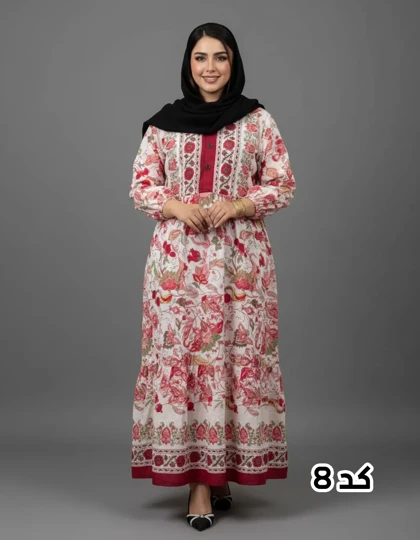 پیراهن ساحلی وارداتی دکمه دار طرح گل‌دار 7314