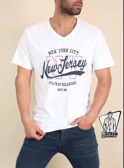 تیشرت یقه هفت سفید NEWJERSEY