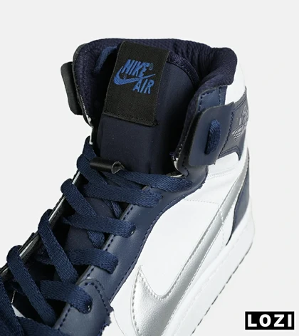 کفش کتانی ساق‌دار مردانه و زنانه سفید سرمه ای NIKE jordan 1 مدل 7686